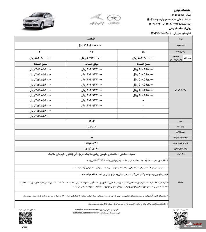 فروش اقساطی جک J4 کرمان موتور